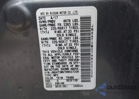 2017 Nissan Rogue S from USA, damaged, VIN JN8AT2MV7HW027206